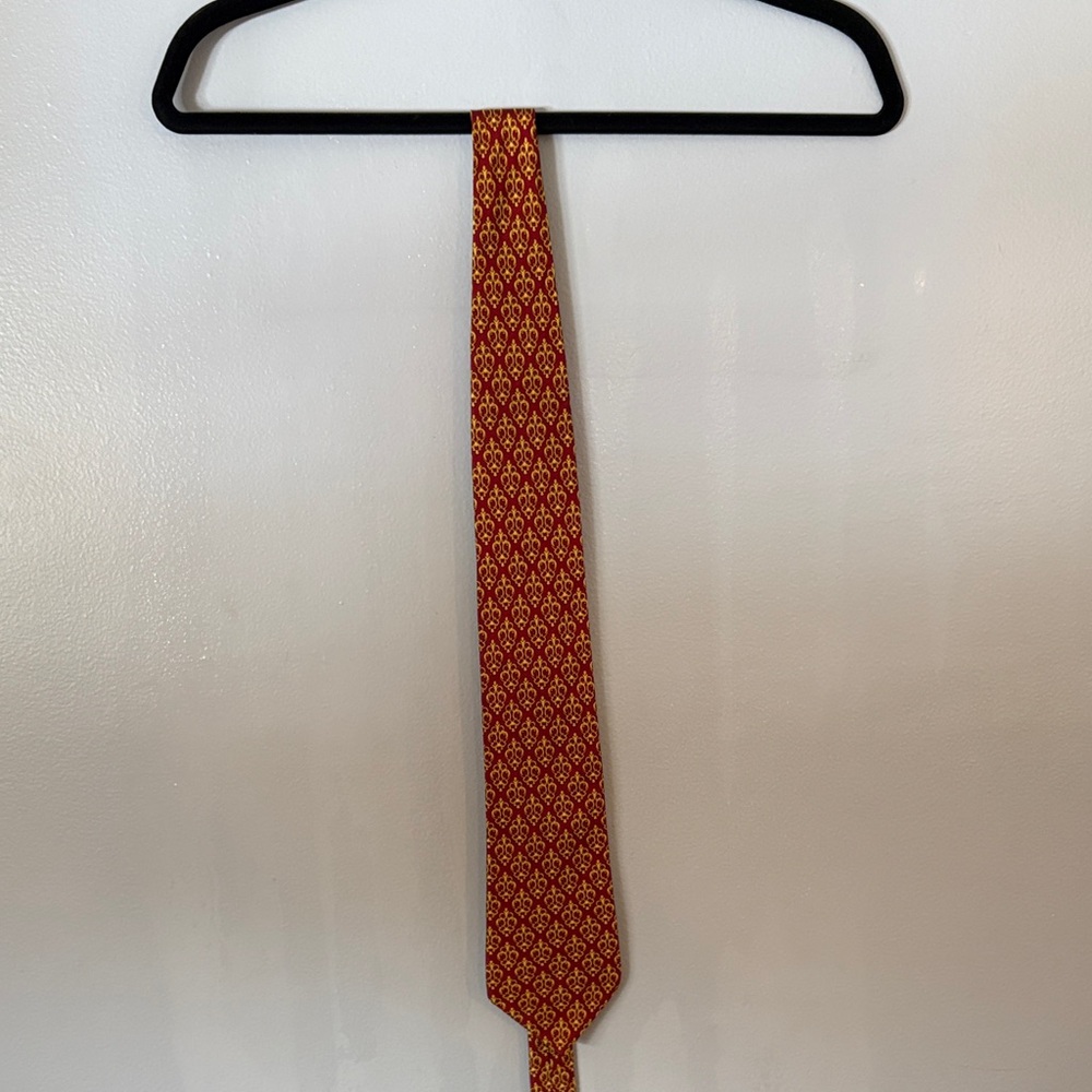 100% Silk. Versace Red and Gold Geometric Men's Tie